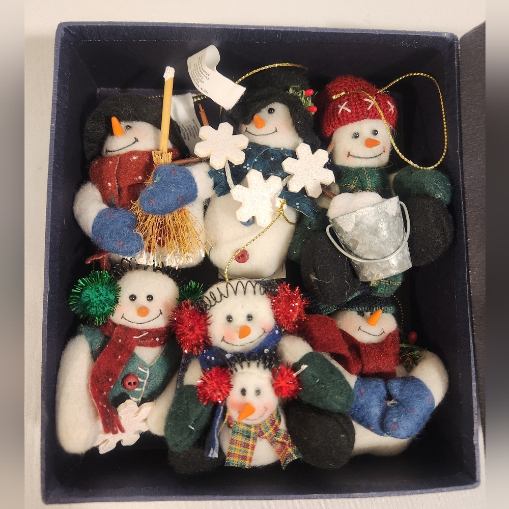 Set Of 6 Vintage Christmas Snowman Ornaments w Box 🎄